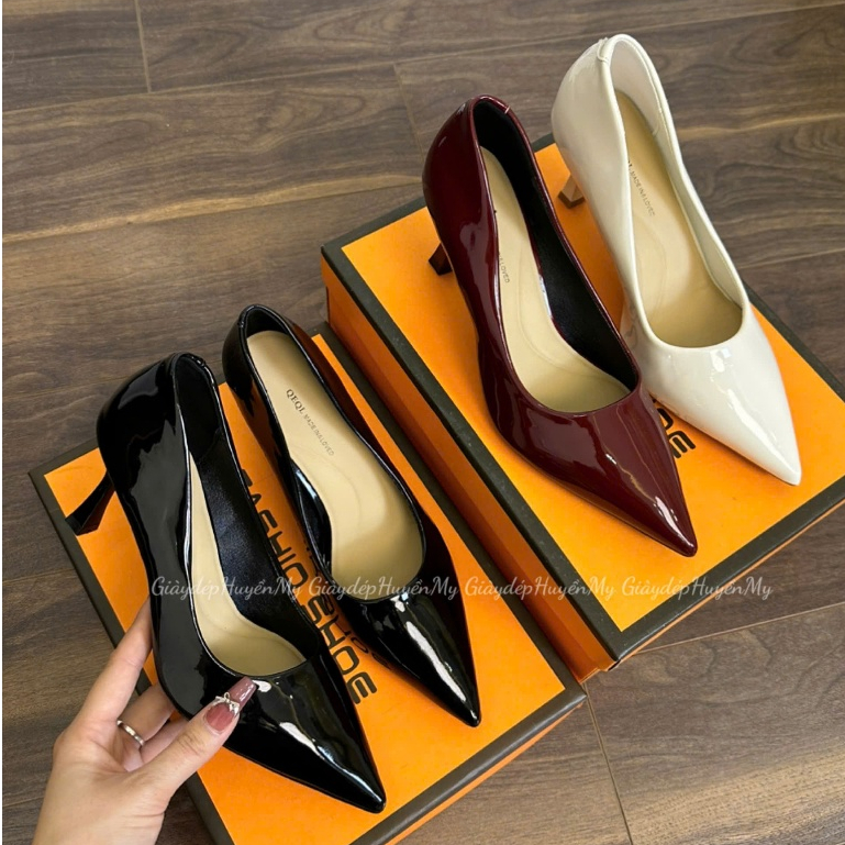 Giày cao gót 7p gót kín da bóng nhẹ mềm mũi nhọn chất xịn hàng cao cấp full hộp ( LT04 )