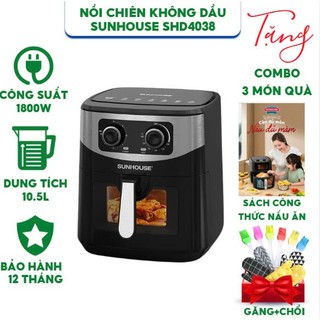  NỒI CHIÊN KHÔNG DẦU SUNHOUSE SHD4038 - DUNG TÍCH 10.5L - CÔNG SUẤT 1800W - HÀNG CHÍNH HÃNG BẢO HÀNH 12 THÁNG 