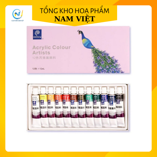 Bộ 12 màu acrylic vẽ sỏi memory, bộ màu acrylic, màu vẽ túi vải, vẽ toan