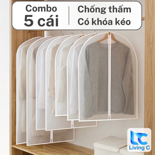 Combo 5 Túi Đựng Quần Áo Vải PEVA Chống Bụi Living C, Trùm Quần Áo Có Khóa Kéo, Chống Thấm Tiện Ích