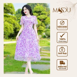 Váy Tơ Hàn MDU2945 Họa Tiết Hoa Nhiết Đới, Dáng Xòe Nhẹ Từ MDU K61-D1-4