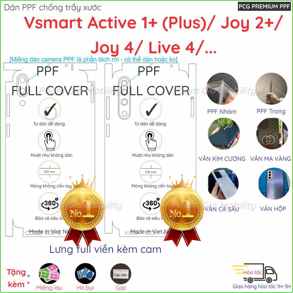 Dán PPF mặt lưng Full viền và cường lực màn hình Vsmart Active 1+ (1 Plus)/ Joy 2+/ Joy 4/ Live 4 loại trong, nhám