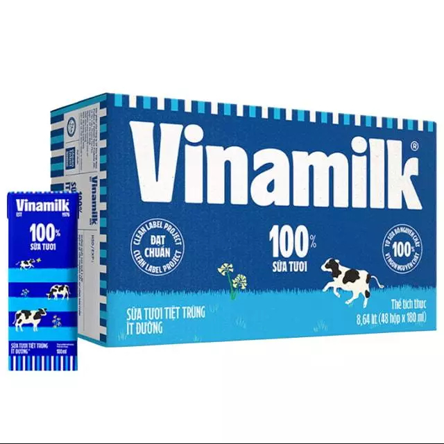 Thùng 48 Hộp Sữa Tươi Tiệt Trùng Vinamilk ít Đường 180ml* 48 hộp