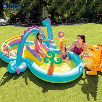 Bể bơi phao cầu trượt vườn khủng long, vòi phun mưa INTEX 57453