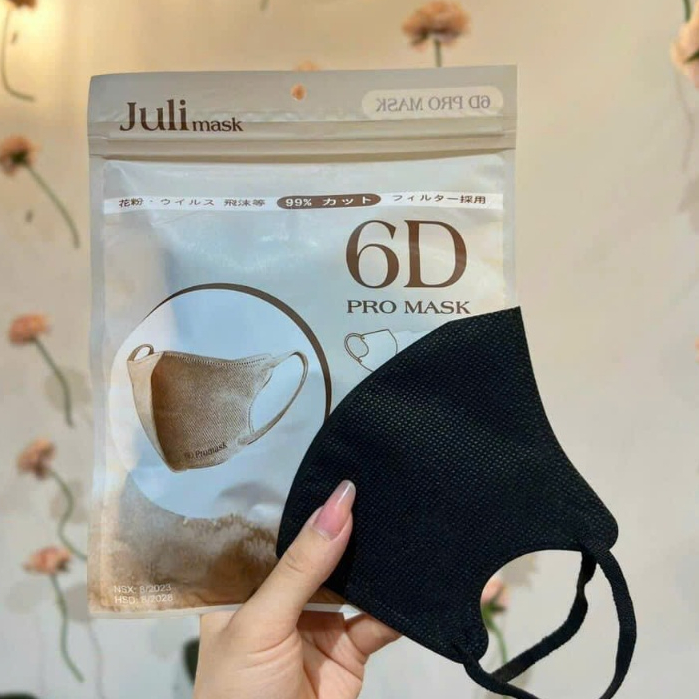 Combo 100 Chiếc Khẩu Trang 6D Juli Mask 3 Lớp Phom Rộng Chắn Bụi, Chống Nắng Thời Trang