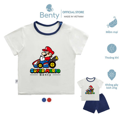 Bộ cộc tay cài vai phối viền in hình Super Mario BENTY BT111 mát mềm mịn, đồ bộ cho bé chính hãng