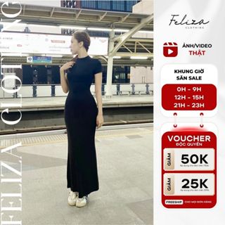 [ẢNH THẬT] Đầm Body Dáng Dài Đuôi Cá Tay Ngắn – Vải Thun Cotton Lụa Co Giãn Tốt - Feliza Clothing