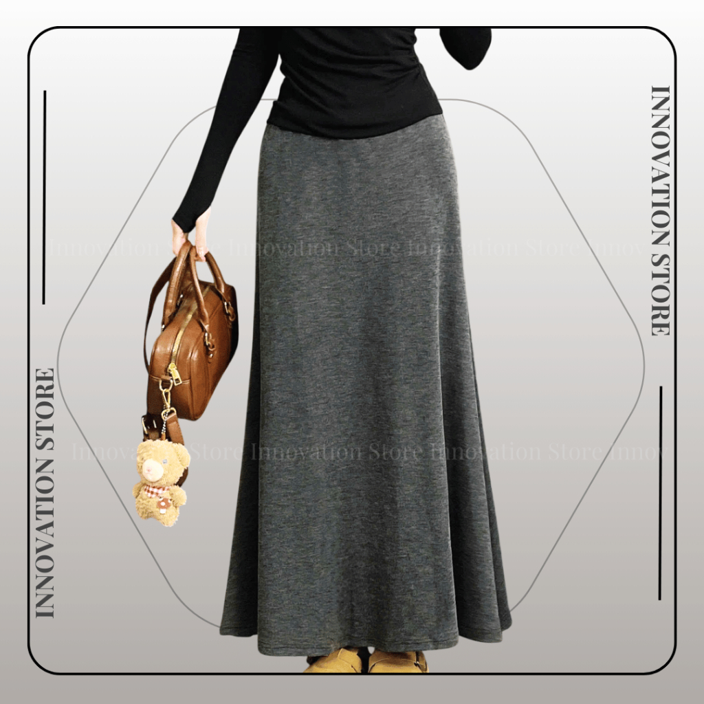  Chân Váy Dài Chân Váy Đuôi Cá Chữ A Dáng Dài Chất Len Dệt Kim Màu Trơn Đen Trắng Xám BIGSIZE Basic Mặc Thu Đông TA-523 