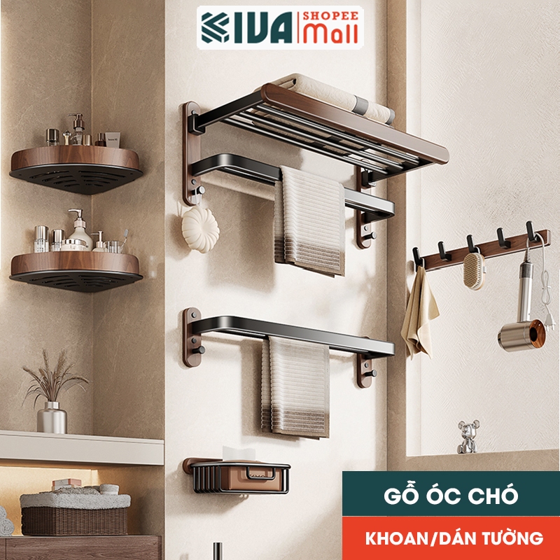Kệ nhà tắm, phòng tắm KIVA chất liệu gỗ óc chó Bắc Mỹ cao cấp, để đồ phòng tắm hiện đại.