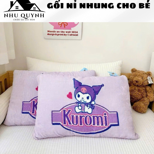 Gối nỉ nhung cho bé đi học gối trẻ em từ 1 đến 10 tuổi vải nỉ nhung mềm mịn họa tiết kuromi 5d ngộ n