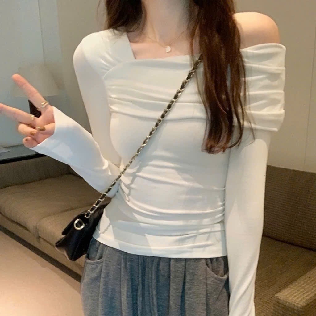 [CÓ SIZE] Áo Trễ Vai Croptop RANSHI Phối Dây Rút Eo Ôm Body Cho Nữ Chất Tăm Thái Bền Mát Áo Lệch Vai-173 | BigBuy360 - bigbuy360.vn