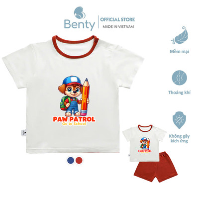Bộ cộc tay cài vai phối viền in hình Paw Patrol School BENTY BT112 cao cấp, đồ bộ cho bé mặc nhà