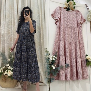Đầm maxi , tay nhún bèo , dáng suông rồng , phối tầng _ G3.005