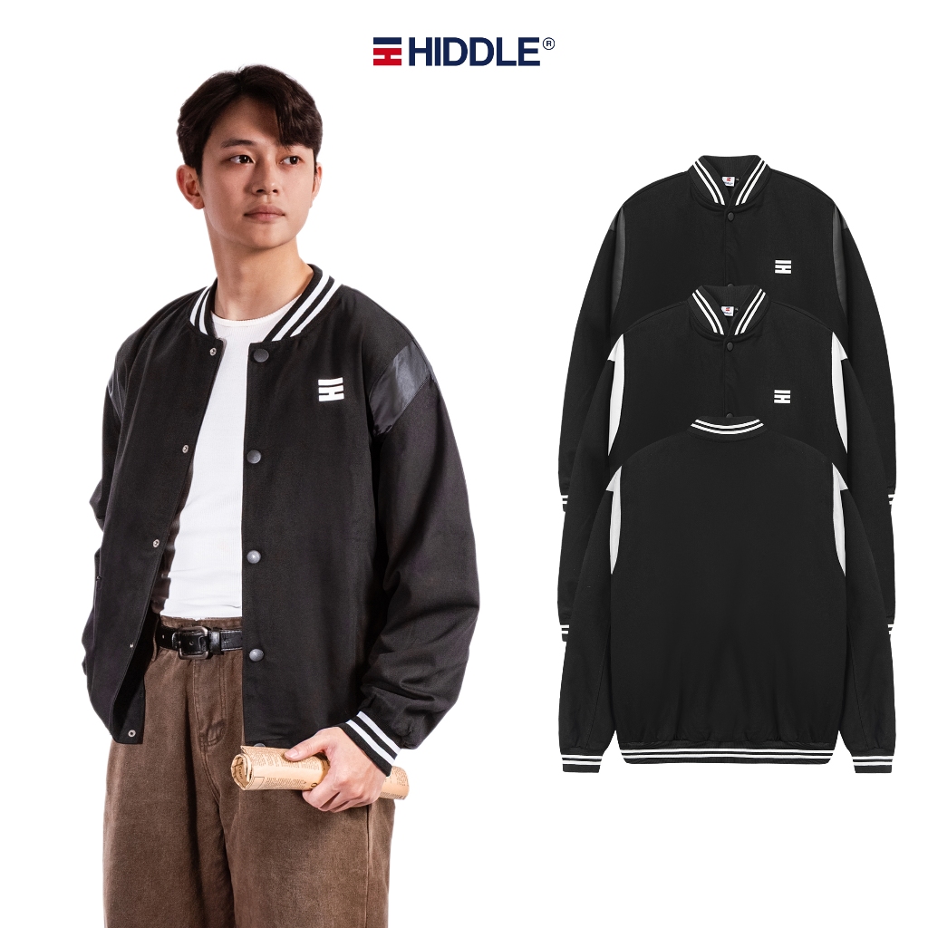 Áo khoác varsity nam phối da kaki HIDDLE nhiều size, có túi trong, nút bấm kim loại khí chất | H05-A