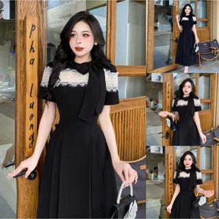 DB99 - Váy thiết kế Evii dành cho nữ, Đầm thiết kế phối ren lưới hoa trước ngực (tặng kèm dây nơ) dáng A xoè dài