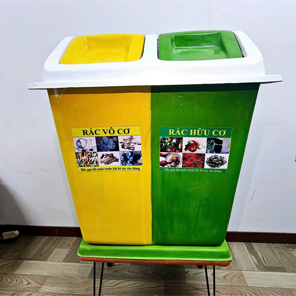 Thùng rác composite 2 ngăn đế cố định