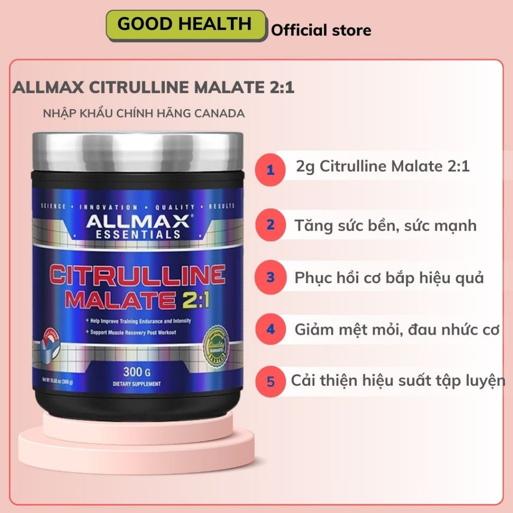 Allmax Citrulline Malate 2:1 | 300 Gram - Bột tăng cơ, tăng cường sức mạnh cơ bắp hiệu quả