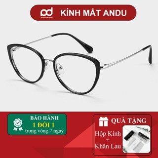 Gọng kính thời trang nữ ANDU dáng mắt mèo chống tia UV chất liệu kim loại mix nhựa - 24030