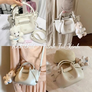 [ HỎA TỐC SG ] Túi Xách Chio Kèm Charm Chất Da Dày Dáng Nhúm Màu Kem Size 16cm 010