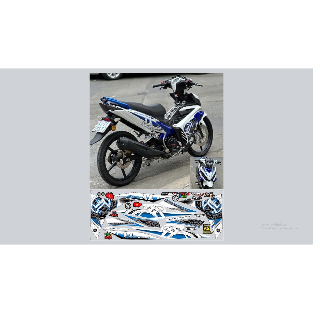 TEM CHẾ EXCITER 135 LC135 TRẮNG XANH DECAL 3 LỚP