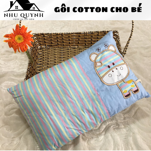 Gối cho bé 2 tuổi đến 10 tuổi, gối masage con bò gối trẻ em cotton 100% vỏ 30x50 cm