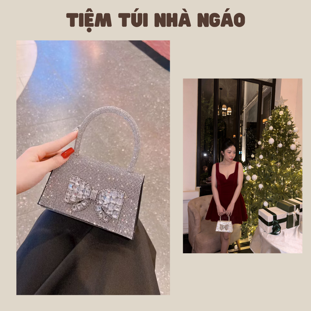 Túi cầm tay tiệc đính nơ bling cao cấp,thiết kế trẻ trung nổi bật phù hợp tiệc tùng