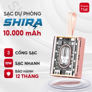 Sạc dự phòng SHIRA 10000 mAh, tích hợp 3 cáp sạc nhanh, nhỏ gọn, tiện dụng, mặt gấu đáng yêu