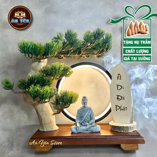 Bộ tiểu cảnh cây bon sai tượng Phật đá trang trí, decor thờ phụng.An Yên Store