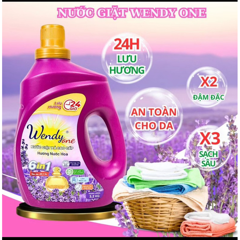 Nước giặt xả cao cấp Wendy one hương nước hoa thơm cực lâu 5 in1 làm mềm vải 3,2kg