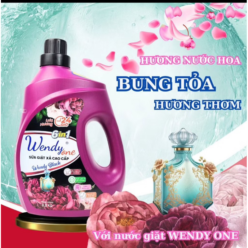 sữa giặt Wendy one giặt xả cao cấp 6 in 1 lưu hương lâu ,làm sạch quần áo an toàn cho da (3,2kg)