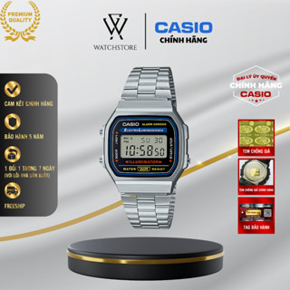 Đồng Hồ Điện Tử Unisex A168WA-1WDF Vintage Mặt Kính Hình Chữ Nhật Nhựa 36.3mm Chống Nước Dây Kim Loại Chính Hãng Casio