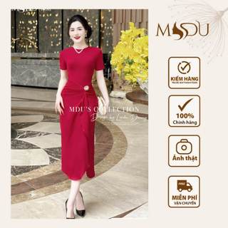 Váy Thiết Kế MDU3937 Gam Màu Đỏ Đô Thanh Lịch Ghim Tháo Rời Độc Đáo Từ MDU K56-D1-1