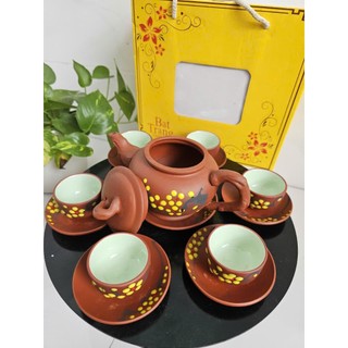 Bộ ấm chén trà bát tràng cao cấp - hoa đào