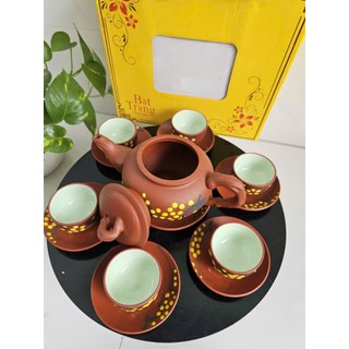 Bộ ấm chén trà bát tràng cao cấp - hoa đào