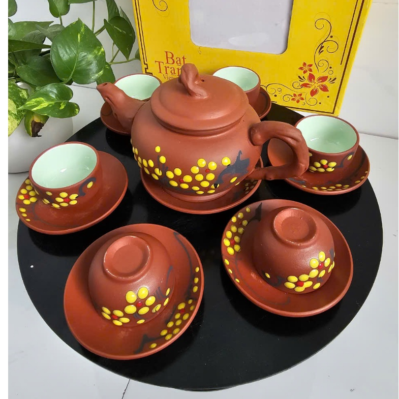 Bộ ấm chén trà bát tràng cao cấp - hoa đào
