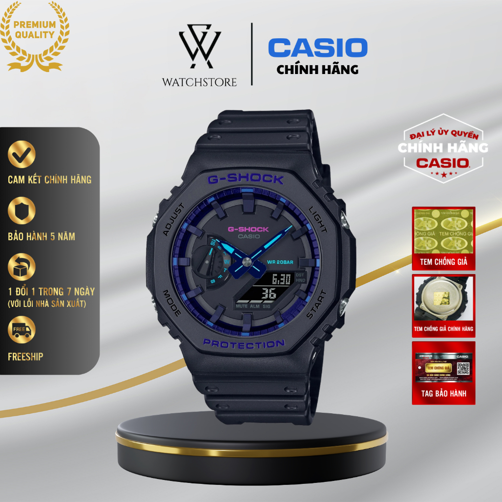 Đồng Hồ Quartz Nam Casio G-Shock GA-2100VB-1ADR Thiết Kế Mặt Kính Khoáng 45.4mm, Dây Cao Su Và Vỏ Nh
