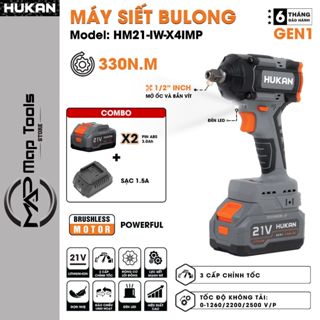 Máy Siết Bulong HUKAN HM21-IW-X4IMP , Động cơ Không chổi than, Lực siết 330Nm, Chỉnh Tốc 3 Cấp