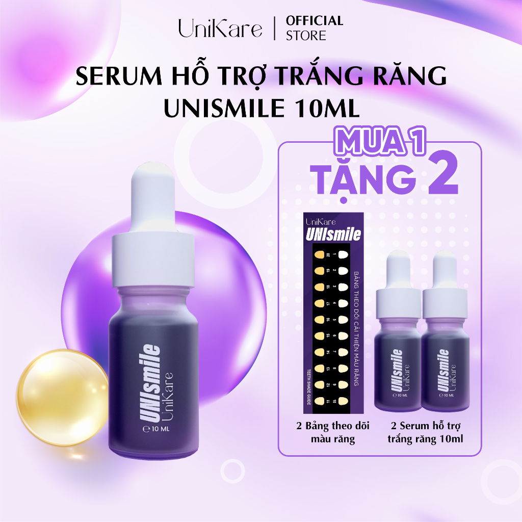 MUA 1 TẶNG 2 - Serum Trắng Răng Unismile, Kem Đánh Răng Hỗ Trợ Cải Thiện Vết Ố Vàng Nâng Tone Răng - 10ml - UNIKARE
