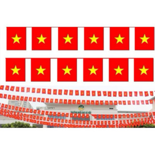 Cờ Dây Sao Vàng, Dây Cờ Đỏ Sao Vàng Trang Trí Sự Kiện, Lễ Hội, Vải Lụa Satanh 10m