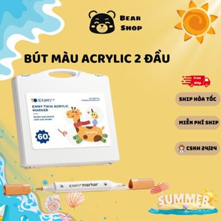 Bút màu Acrylic Marker 2 đầu Enmy hộp nhựa 24/36/48/60/80 màu, mực gốc nước vẽ được trên nhiều chất liệu, an toàn cho da