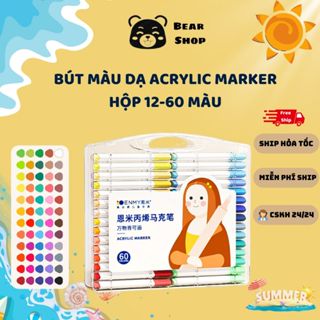 Bút màu Acrylic Marker Enmy hộp nhựa 24/36/48/60/80 màu, an toàn cho bé, vẽ được trên nhiều chất liệu.