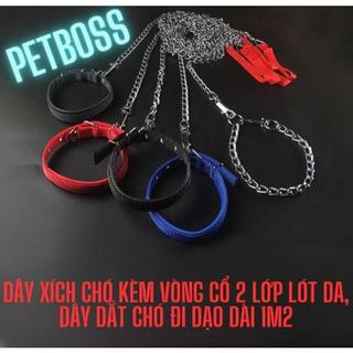  DÂY XÍCH CHÓ KÈM VÒNG CỔ 2 LỚP LÓT DA DÂY DẮT CHÓ ĐI DẠO DÀI 1M2 