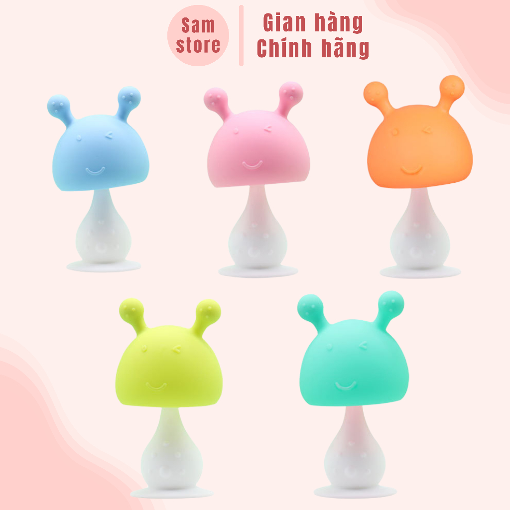 Gặm nướu cho bé sơ sinh, gặm nướu con hươu, gặm nướu silicon siêu mềm hình nấm có chuông xúc sắc.