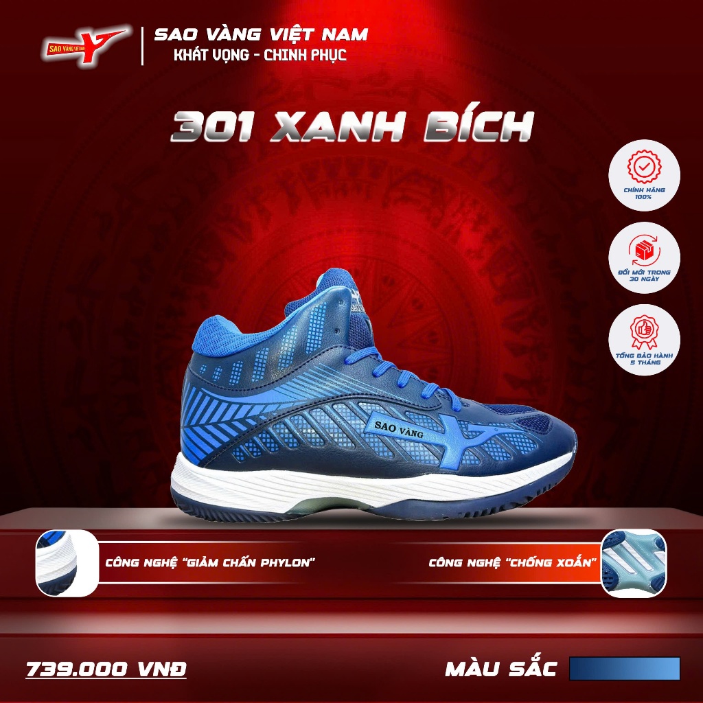 Giày Bóng Chuyền Sao Vàng 301 Than Bích - Giày thể thao