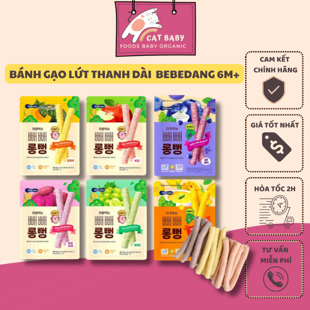 Bánh Gạo Lứt Ăn Dặm Thanh Dài BEBECOOK 30gr Cho Bé 6M+   - CatBaby