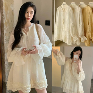 Đầm baby dolls kem phối ren xinh xắn phong cách SangSoo Hàn Quốc (ảnh thật là 2 ảnh cuối)