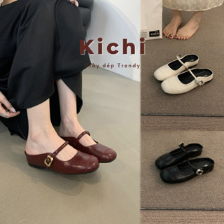 Giày sục KICHI basic da trơn chuẩn Quảng Châu giày nữ thanh lịch công sở đế cao 4cm tôn dáng 2QC