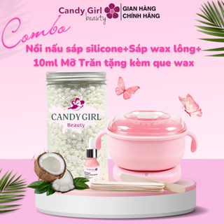  COMBO Wax Lông Cao Cấp CANDY GIRL BEAUTY - Nồi Nấu Sáp Silicone+Sáp Wax Lông+Mỡ Trăn Tặng que wax 