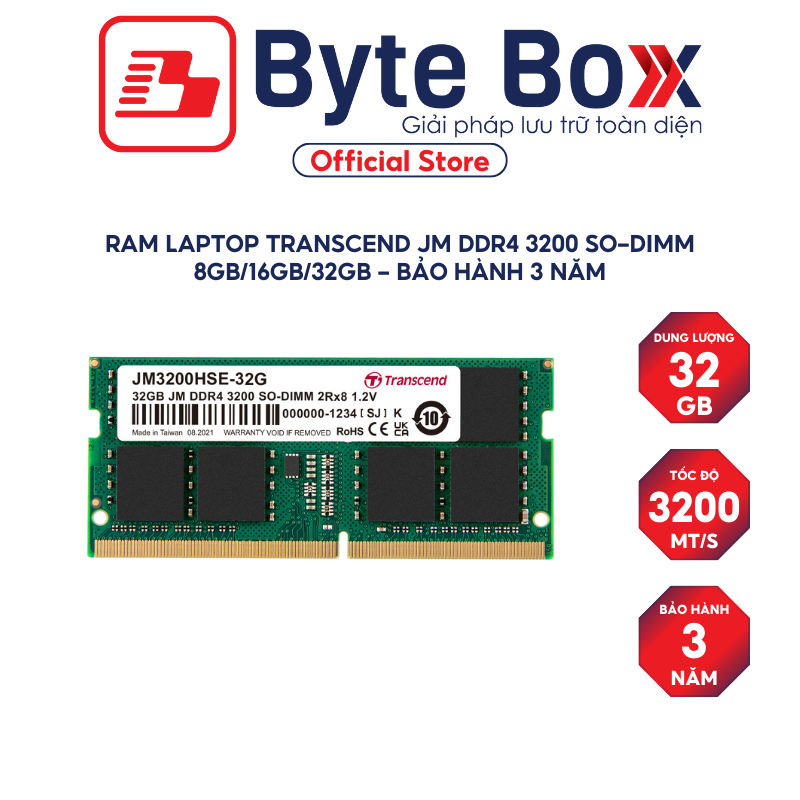 Ram Laptop Transcend JM DDR4 3200 SO-DIMM 8GB/16GB/32GB - Bảo hành 3 năm