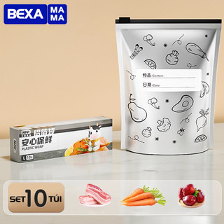  Set 10 Túi đựng thực phẩm BEXA chất liệu nhôm titan giữ độ tươi tốt hơn khoá zip tiện lợi tái sử dụng nhiều lần 